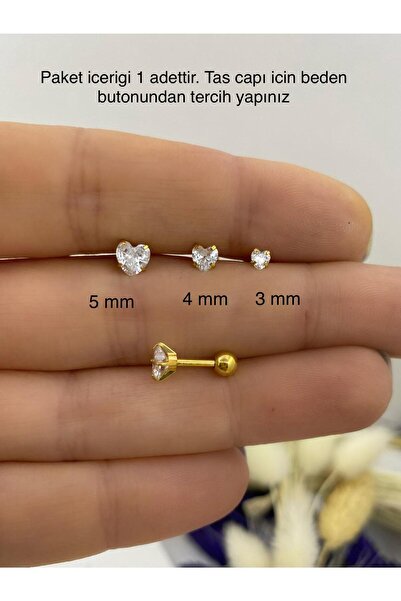 Arescollection CERRAHİ ÇELİK PASLANMAZ ZİRKON TAŞLI KALP PİERCİNG KÜPE