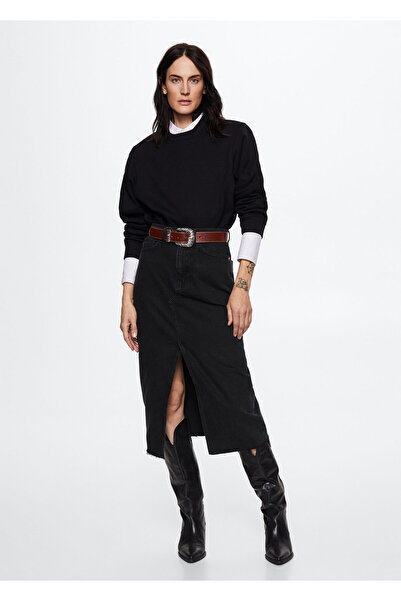 MANGO Woman Siyah Denim Kadın Yetişkin Etek  37040147