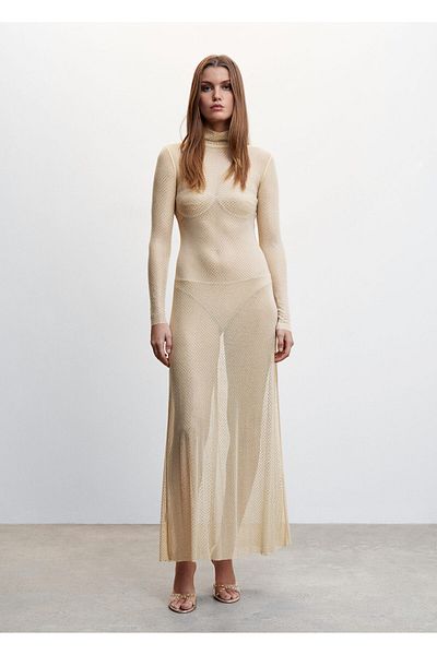 MANGO Woman Μπεζ Γυναικείο Φόρεμα37079095