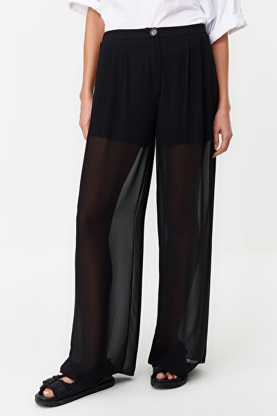 Trendyol Collection Black Wide Leg/Wide Leg See-Through Short Shorts Lined Woven Pants Twoss24Pl00065 Palazzo