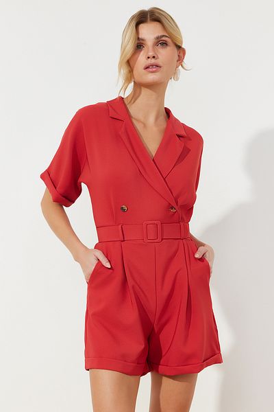 Trendyol Collection Brick Belt Frog-breasted Collar Mini Woven Jumpsuit TWOSS19WX0112