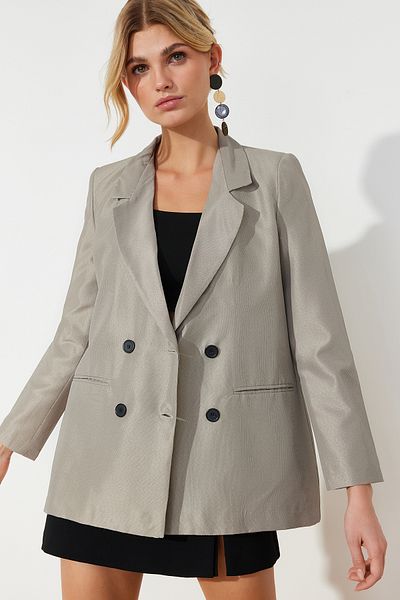 Trendyol Collection Béžová tkaná blejzrová bunda s běžnou podšívkou TWOAW23BC00017