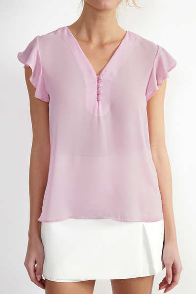 Trendyol Collection Pink Button Detailed Flowy Semi-Sheer Woven Blouse TWOSS20BZ0894