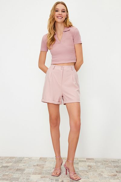 Trendyol Collection Pantaloni scurți țesuți cu două picioare, pudră, model obișnuit, City Boy TWOSS21SR0478
