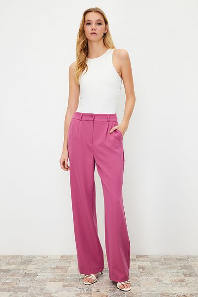Trendyol Collection Φούξια υφαντό παντελόνι με φαρδύ πόδι/φαρδύ πόδι TWOAW21PL0076