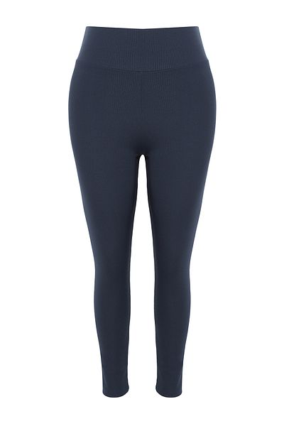 Trendyol Curve Marineblaue, gerippte Strick-Leggings mit hoher Taille in Übergröße TBBAW23AY00009