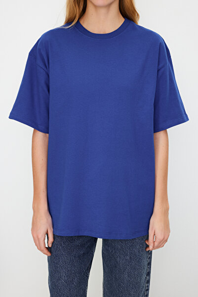 Trendyol Collection Πλεκτό μπλουζάκι Saks 100% από χοντρό βαμβάκι Premium Oversize/Φαρδύ κοψίματος με λαιμόκοψη TWOSS23TS00040