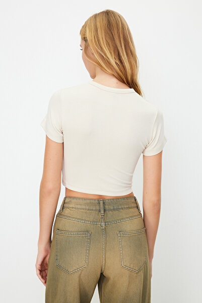 Trendyol Collection Prémium Khaki-Light Stone 2 Pack Crop viszkózus/puha szövet sztreccs kötött blúz TWOSS23BZ00108