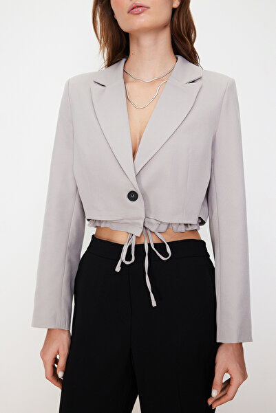 Trendyol Collection Gray Woven Waist Detailed Adjustable Blazer Jacket TWOSS24BC00004