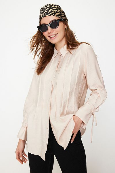 Trendyol Modest Stone Pleated Sleeves Lacing Detailed Woven Shirt TCTSS24TG00036