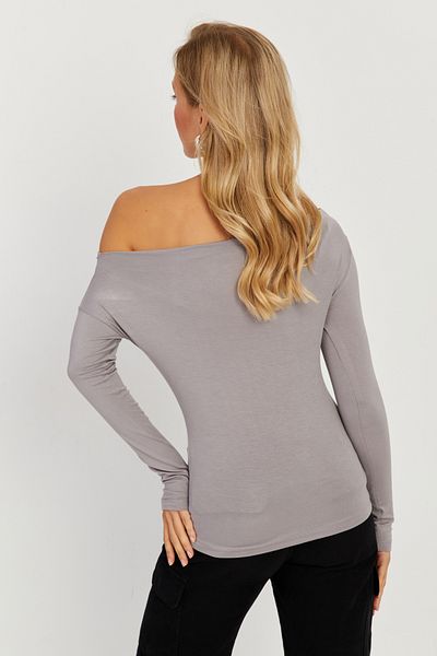 Cool & Sexy Szara bluzka damska z kołnierzykiem w łódkę LPP1254