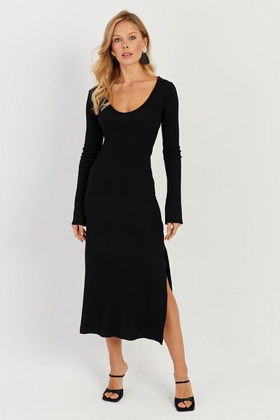 Cool & Sexy Rochie midi de damă neagră cu fantă, camisole, EY2702