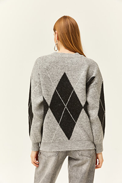 Olalook Women's Gray Diamond Pattern Thick Knitwear Sweater KZK-19000763