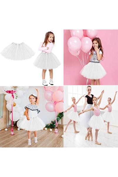 Runaway Beyaz Kız Çocuk Mini Bale Eteği Tütü Etek Barbie Prenses Etek