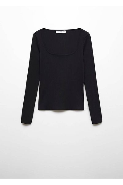 MANGO Woman Low-cut Ribbed T-Shirt