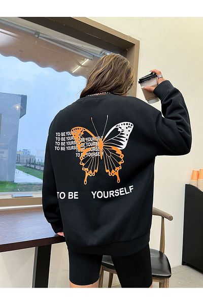 LecaTTe to be yourself printed sweatshirt, BLACK OVERSIZE HOODED SWEATSHIRT