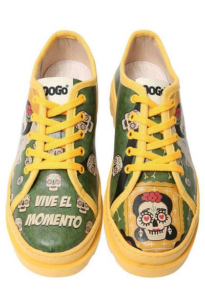 Dogo Women's Vegan Leather Green Sneakers - Sugar Skull Design
