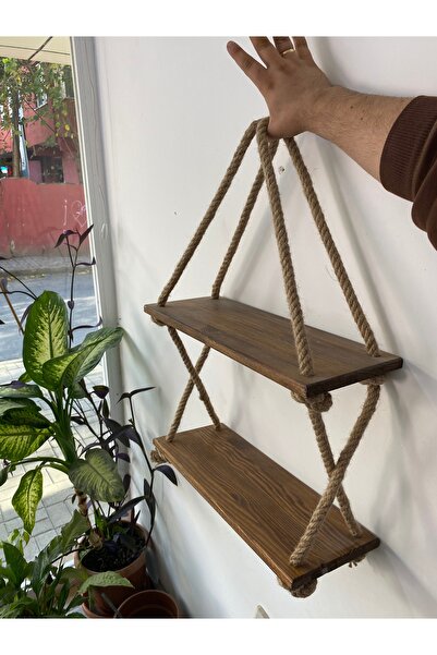 xWOOD Ahşap Dekoratif Tasarım Özel Işlem2’li Jüt İpli Raf Kitaplık