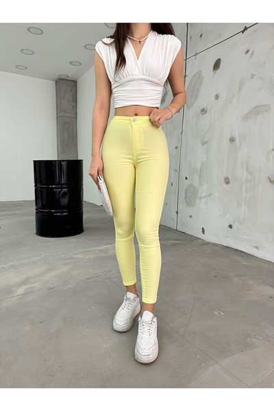 BİKELİFEJNS Women's Yellow High Waist Lycra Leggings Trousers