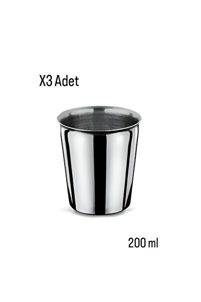 Metler 220cc Paslanmaz Çelik Bardak Metal Su Çay Bardağı  3 Adet