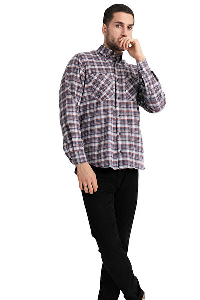 Varetta Ανδρικό πουκάμισο με διπλή τσέπη μπλε χειμερινό κλασικό κομμένο πέτο με κουμπιά