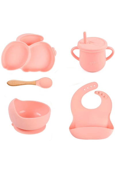 Baby Lock طقم تغذية سيليكون طبق طعام سيليكون مفرغ من الهواء، وعاء طعام، مريلة...