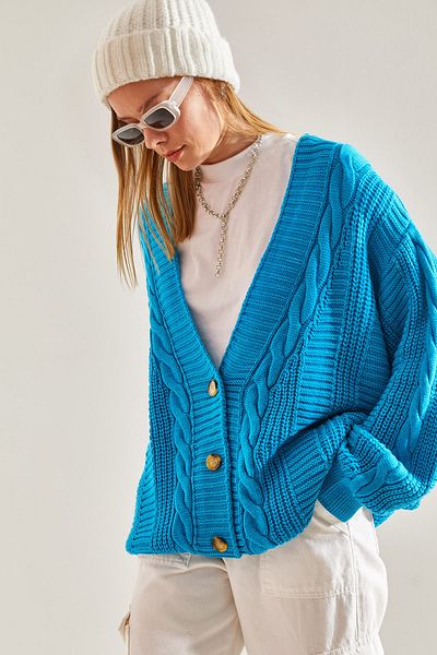 Bianco Lucci Women's Hair Braided Oversize Knitwear Cardigan