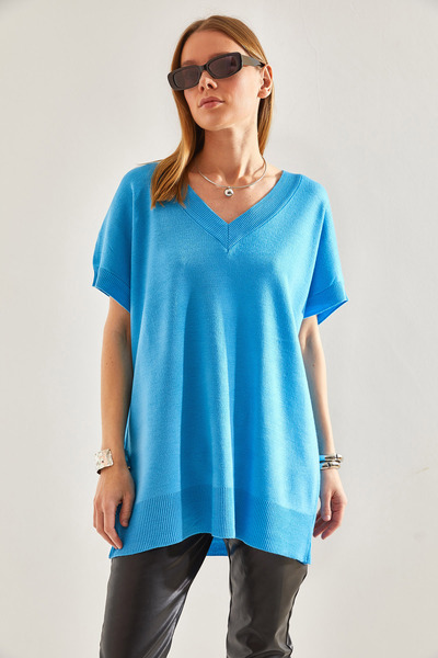 Bianco Lucci Női V-nyakú, rövid ujjú kötöttáru pulóver