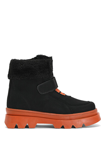 Tonny Black Çocuk Unisex Siyah Kiremit Kürklü Çocuk Kar Botu