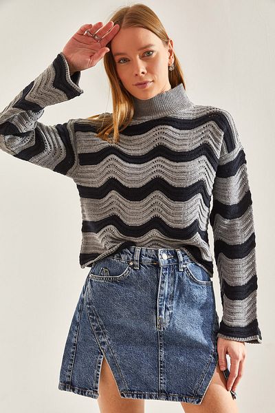 Bianco Lucci Gemusterter, durchbrochener Strickpullover für Damen