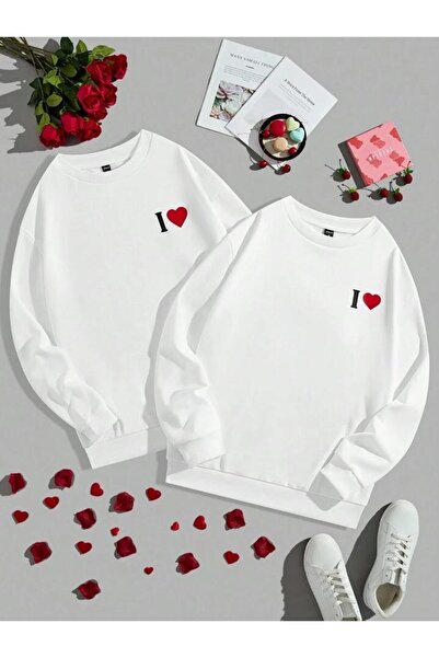 AEMİ Hanorac supradimensionat pentru femei, bărbați, cu imprimeu inimă, decol...