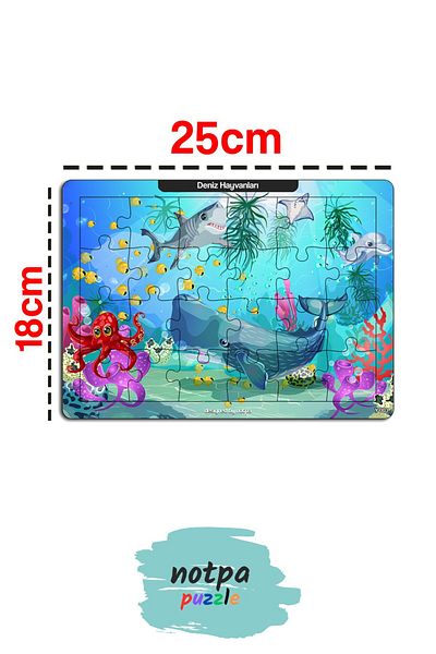 kutuTR NOTPA Children's Educational and Educational Wooden Colorful Jigsaw Puzzle 18x25 Size Puzzle Sea Creatures