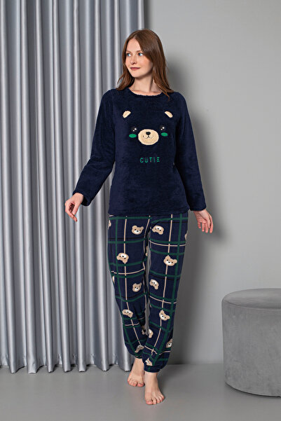 Lady طقم بيجامة ويلسوفت برقبة دائرية باللون الكحلي