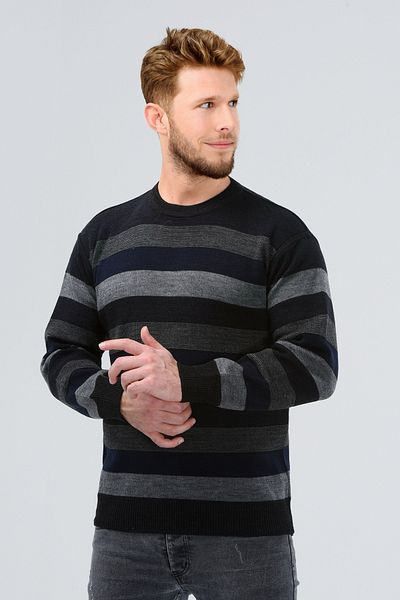 HEDEFNUR TEKSTİL STEEL KNITTED ZERO COLLAR KNITWEAR SWEATER STRIPES MODEL