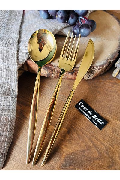 CASA DE BELLA Gold 72 Pieces 12 Person Round Mouth 18/10 Fork Spoon Knife Set