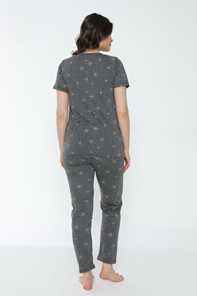 PİJAMOOD Σετ γυναικεία κοντομάνικη πιτζάμες με βαμβακερό γκρι σχέδιο