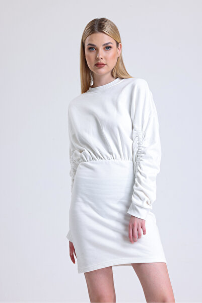 muub's MuuB's Maya Sleeve Rubber Detailed 3 Thread Raised Waist Elastic Padded Sweat Dress