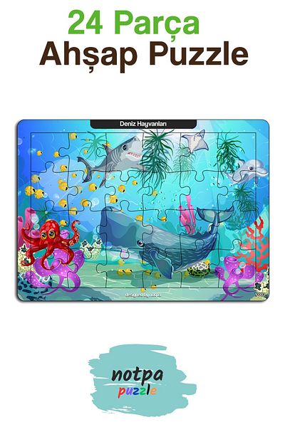 kutuTR NOTPA Children's Educational and Educational Wooden Colorful Jigsaw Puzzle 18x25 Size Puzzle Sea Creatures