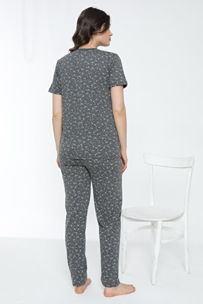 PİJAMOOD Σετ γυναικεία κοντομάνικη πιτζάμες με βαμβακερό γκρι σχέδιο