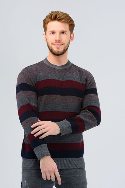 HEDEFNUR TEKSTİL STEEL KNITTED ZERO COLLAR KNITWEAR SWEATER STRIPES MODEL
