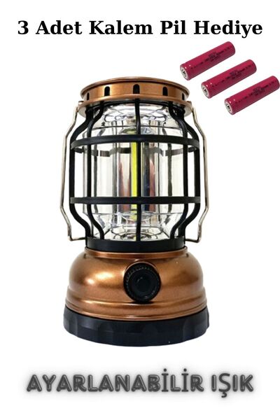 Axe Tools Vintage Gaz Lambası Şeklin de Pilli Ayarlanabilir Işıklı Kamp Lamba...