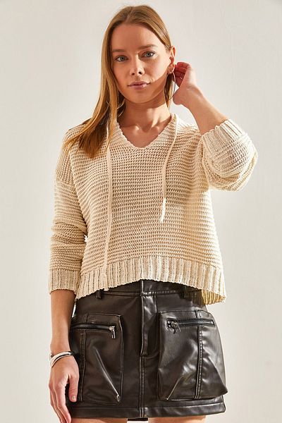 Bianco Lucci Strickpullover mit Kapuze und Schnürung für Damen