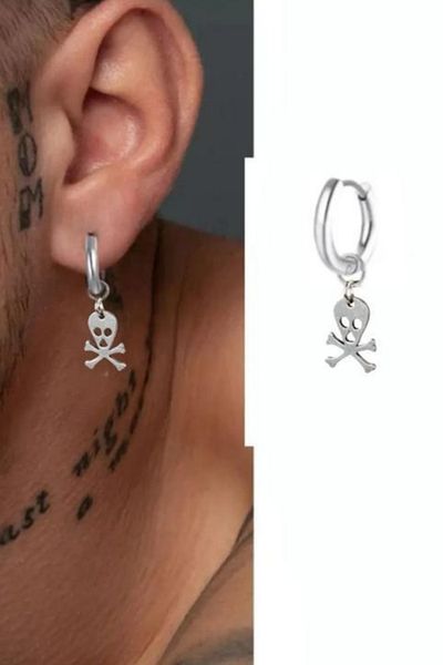 Jaida Moda 316l Unisex Surgical Skull Figured Dangle Hoop Earrings