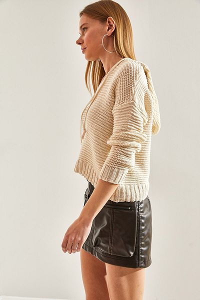 Bianco Lucci Strickpullover mit Kapuze und Schnürung für Damen