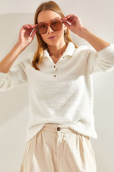Bianco Lucci Langärmliger Strickpullover mit hohem Kragen für Damen