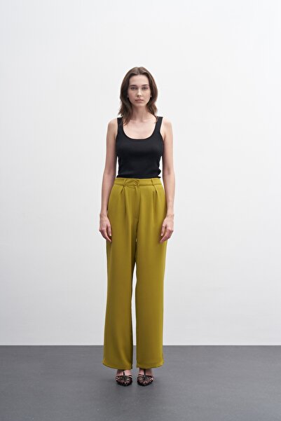 EBU Prive Women's Crepe Palazzo Trousers Oil Green