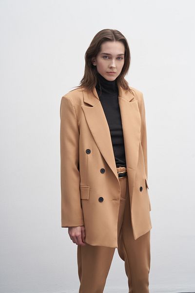 EBU Prive Jachetă Blazer Damă Dublu Breasted Camel