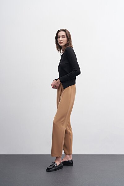EBU Prive Women's Asymmetrical Fabric Trousers Camel