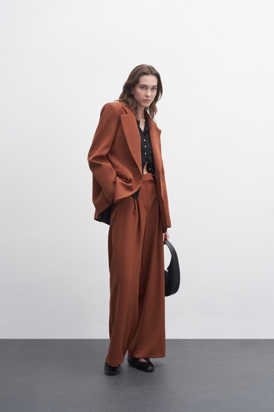 EBU Prive Kadın Yarı Oversize Blazer Ceket Çikolata Kahve