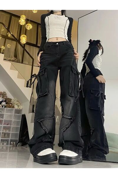 DEEFWEAR Y2k Cargo Pocket Star Live Yıkamalı Baggy Jean